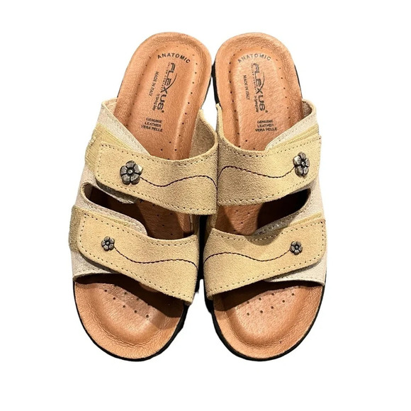 NWOB Flexus Spring Step Anatomic Beige Suede Leather Sandals Glitter Italy 8 - Picture 10 of 12